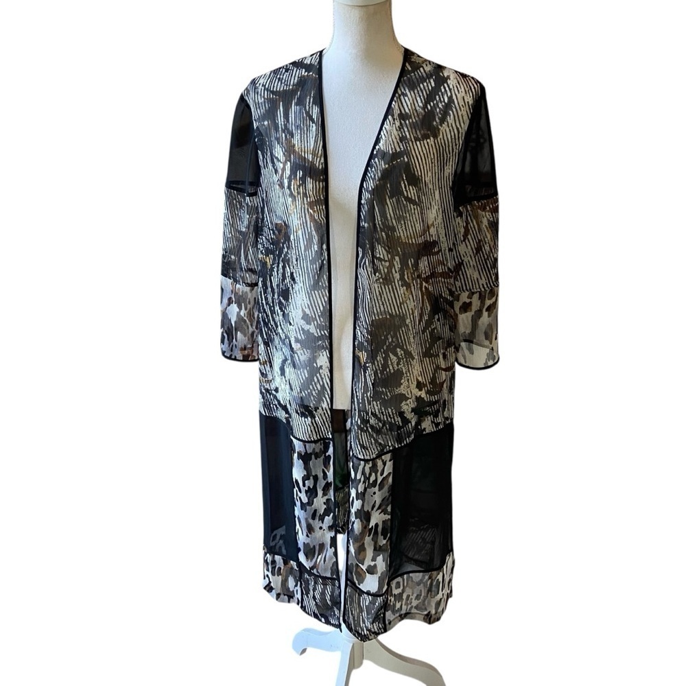 Chico's Travelers Sheer Long Cardigan Duster Size L Animal Print Lightweight